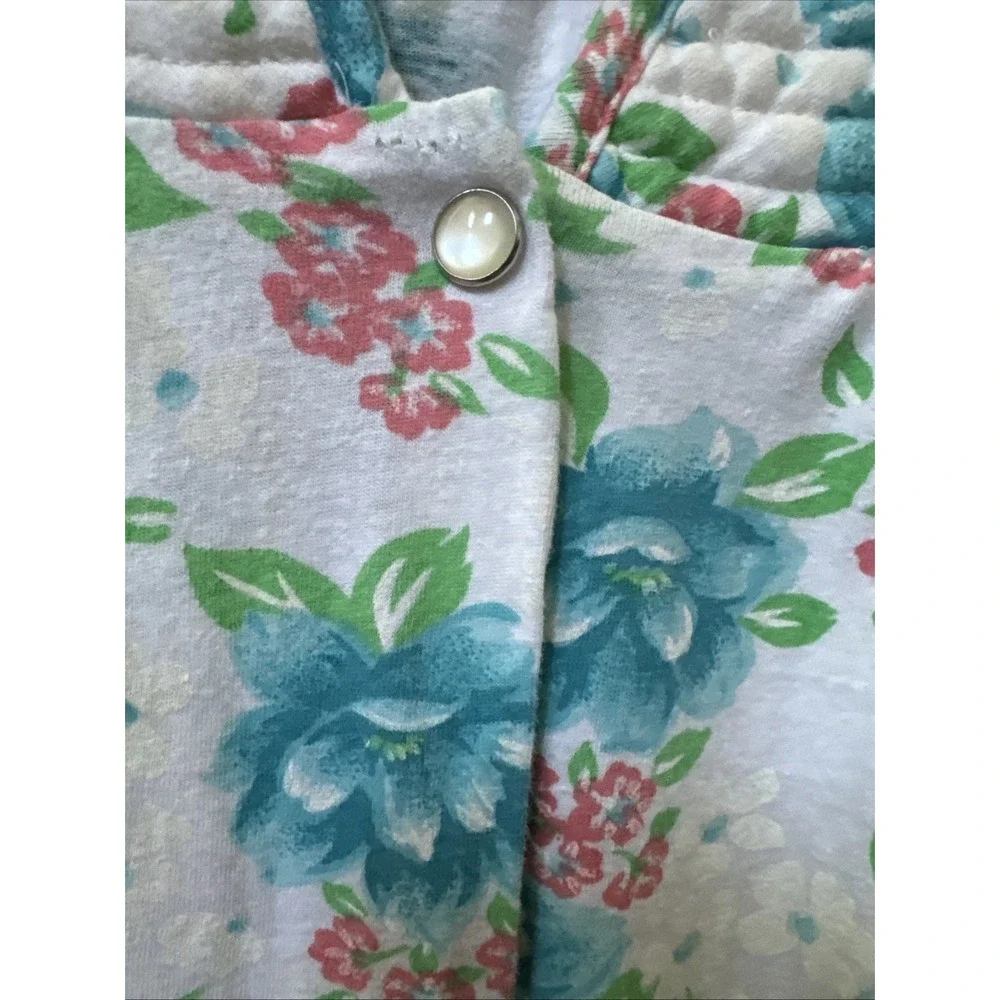 VTG Moon Dance SZ L Pearl Snap‎ Housecoat Pocket Blue Floral Granny Core Retro - Picture 3 of 10